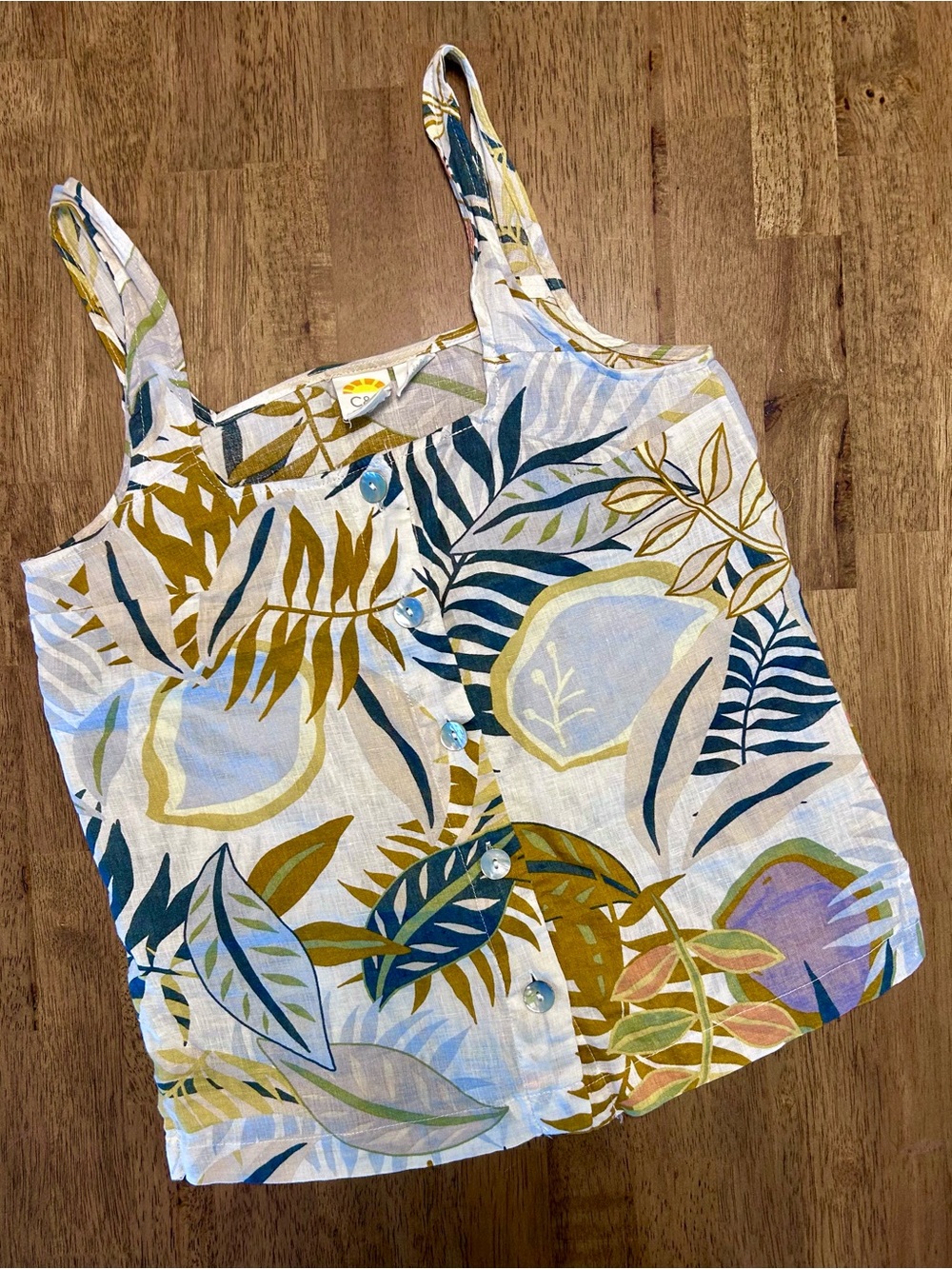 C&C California Tropical Leaf Print Linen Tank Top